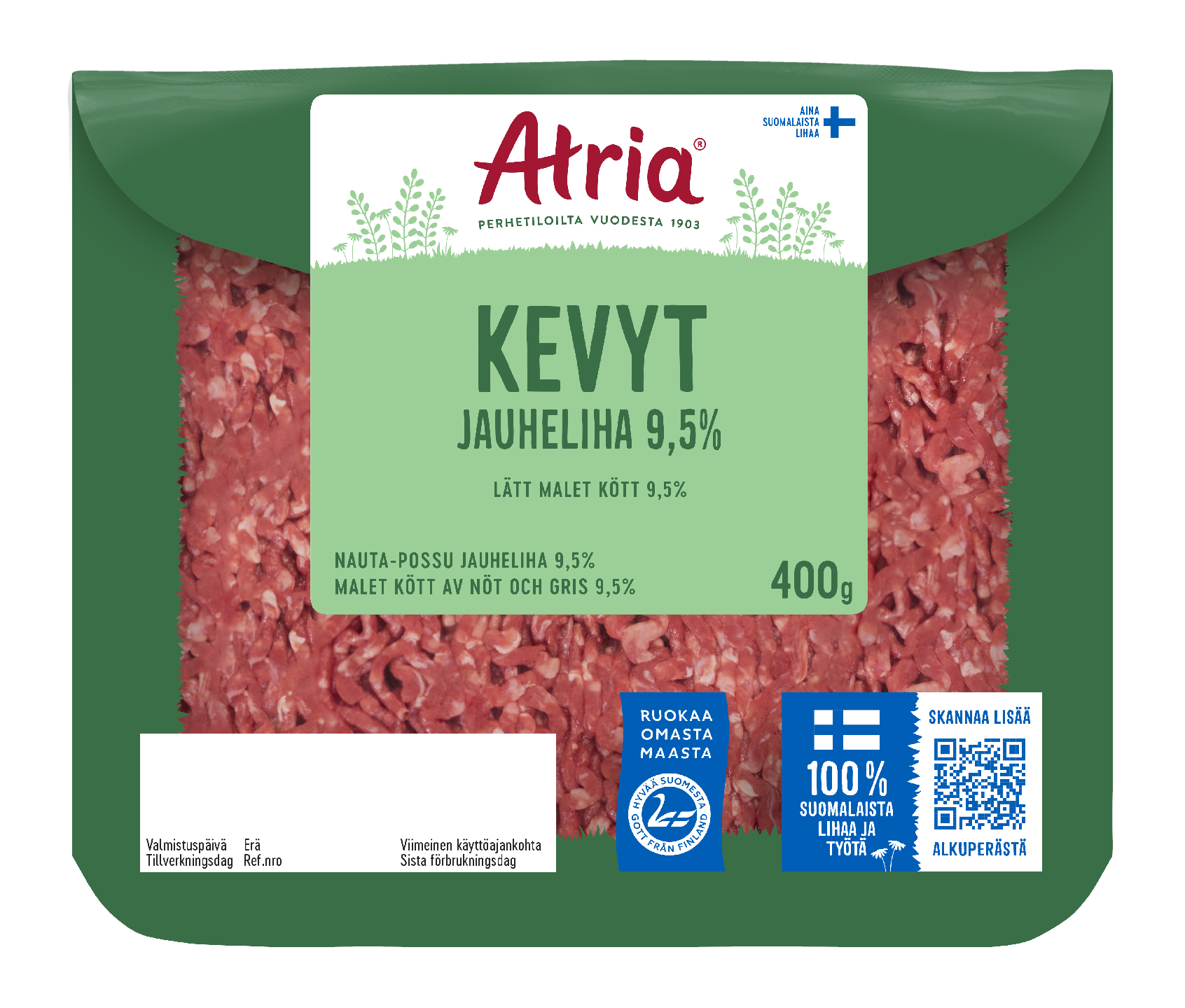 Atria kevyt nauta-sika jauheliha 9,5% 400g