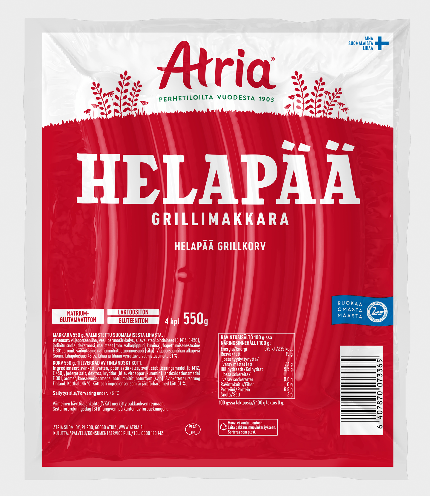 Atria Helapää Grillimakkara 550g