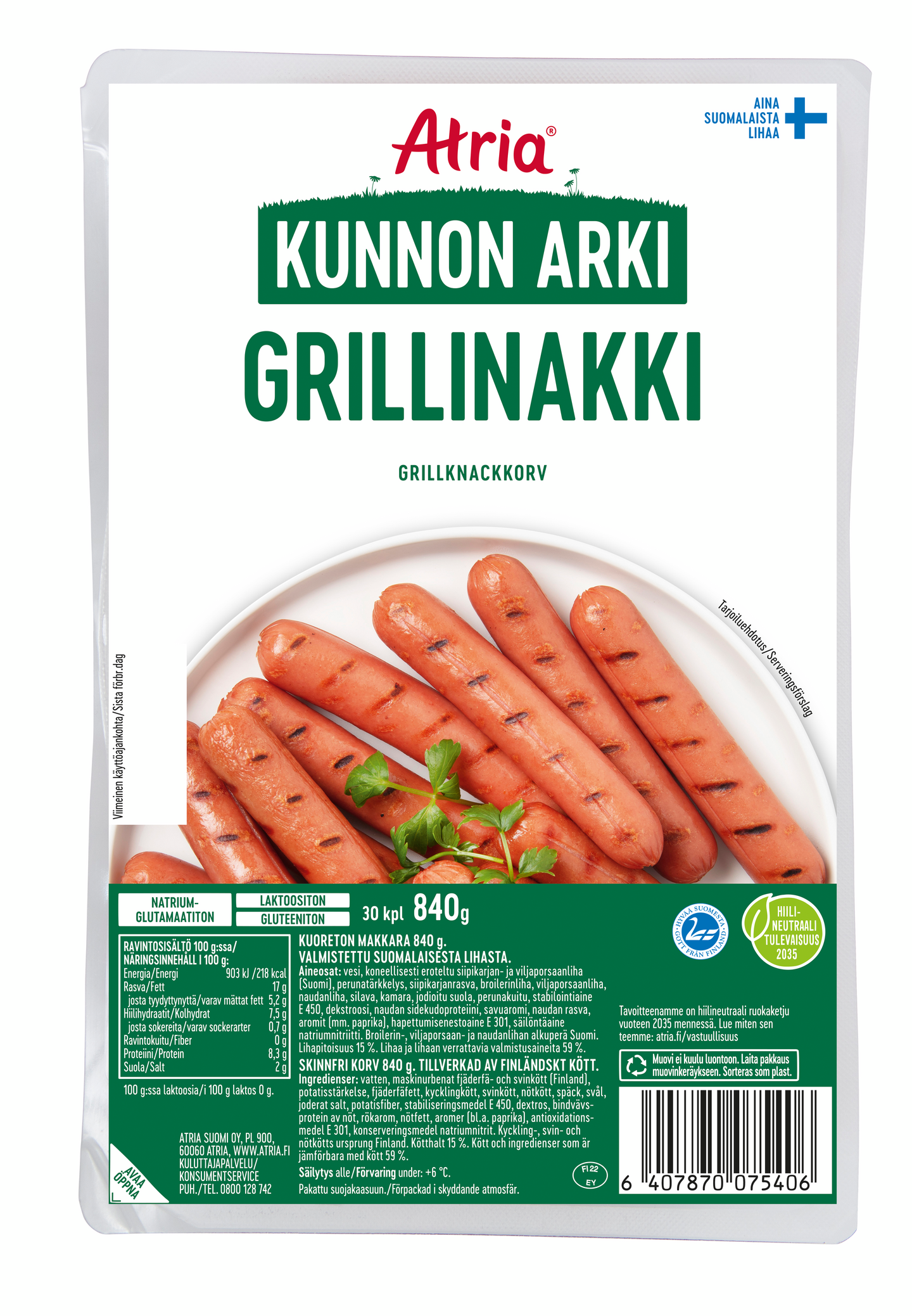 Atria Kunnon Arki Grillinakki 840g