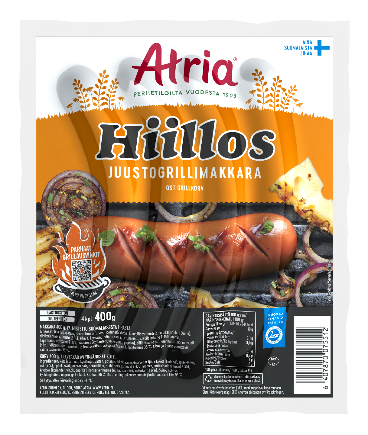 Atria Hiillos Juustogrillimakkara 400g