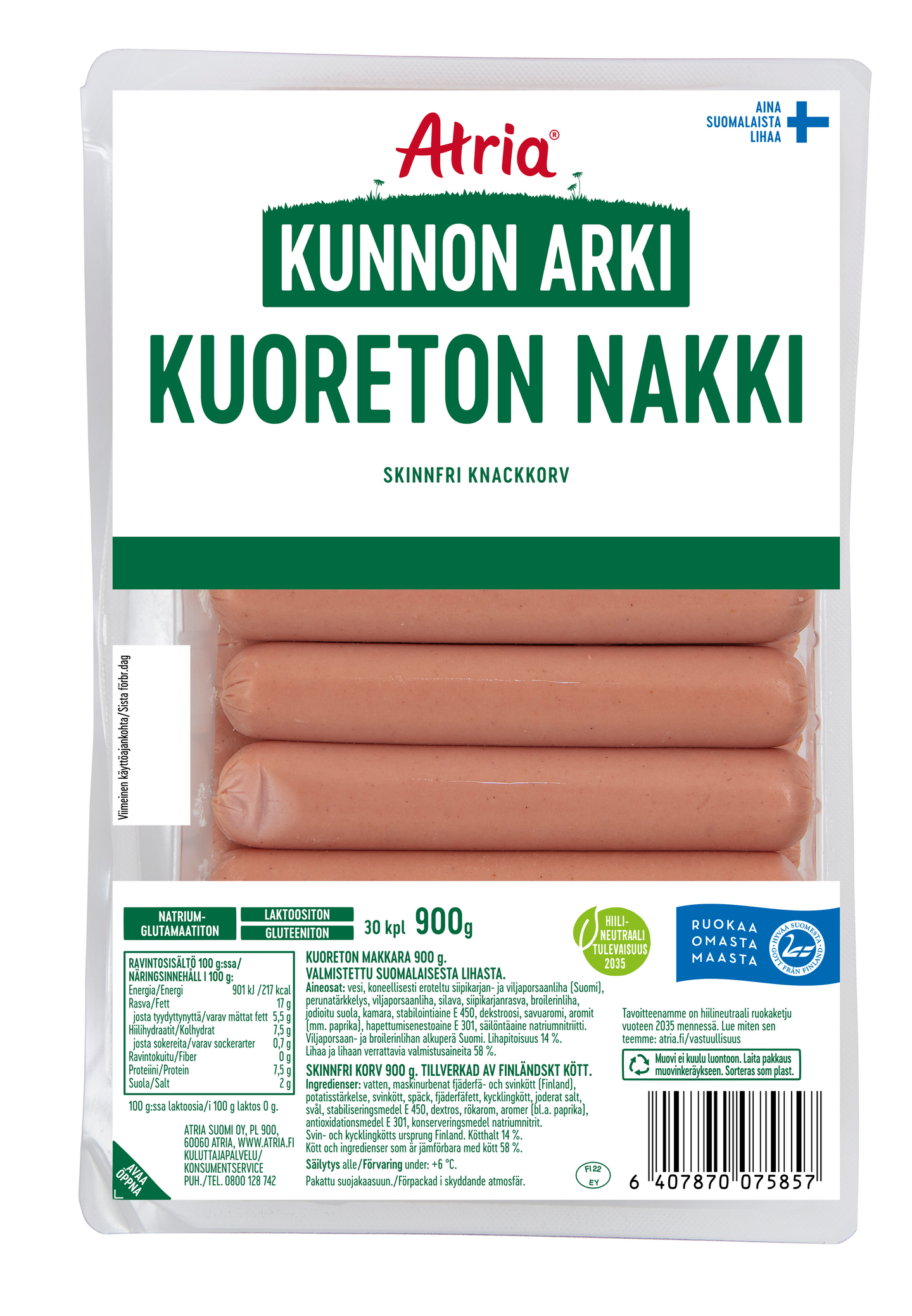 Atria kunnon arki kuoreton nakki 900g