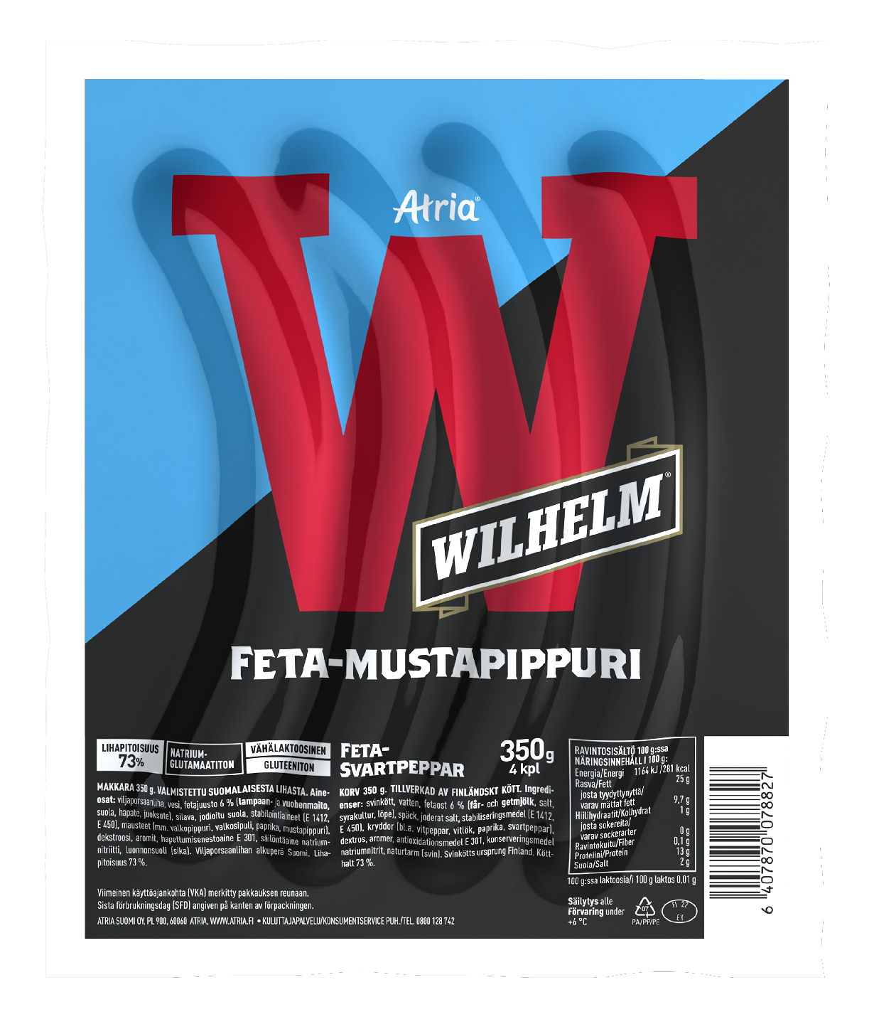 Atria Wilhelm feta-mustapippuri grillimakkara 350g