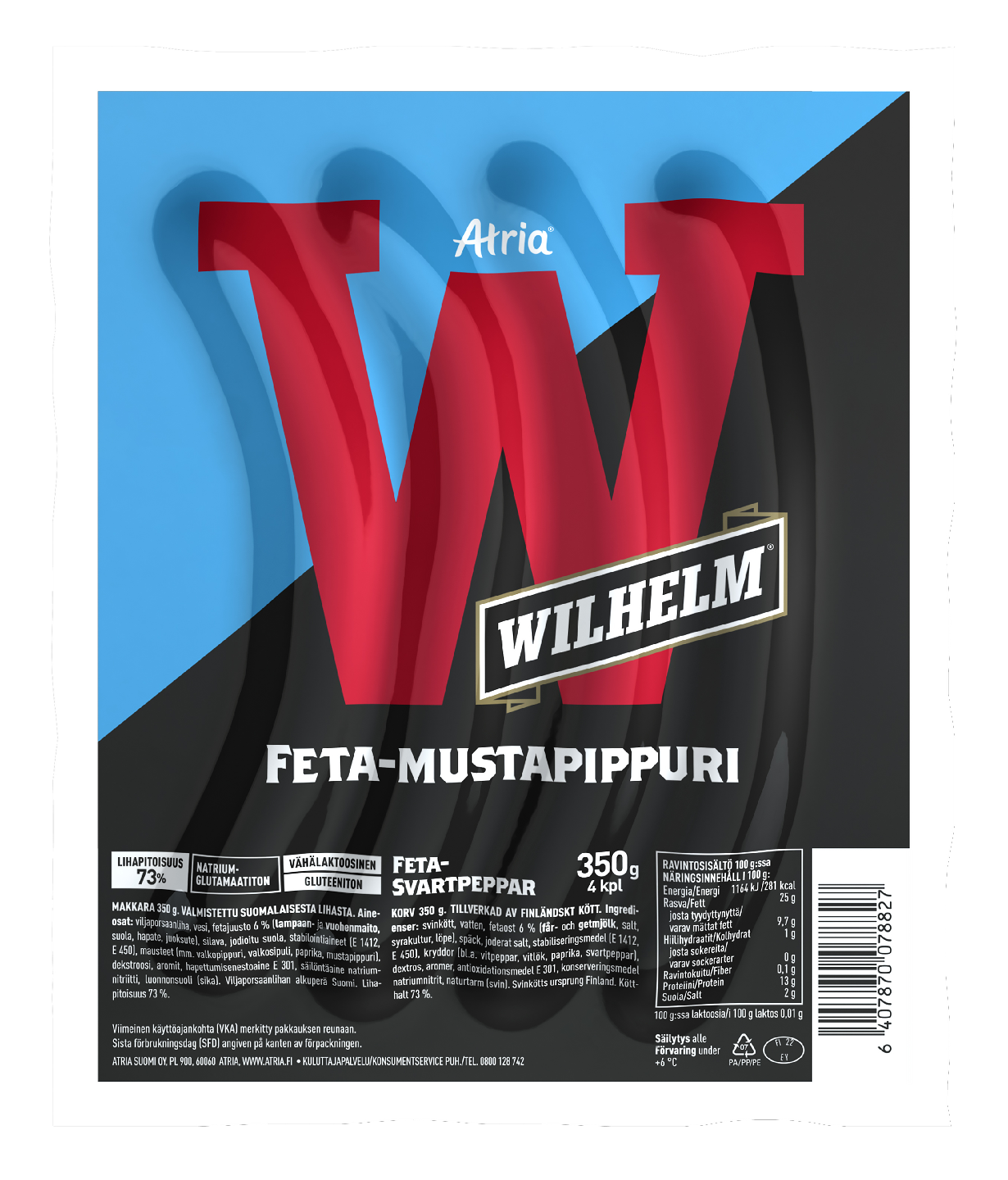 Atria Wilhelm Feta-mustapippuri grillimakkara 350g