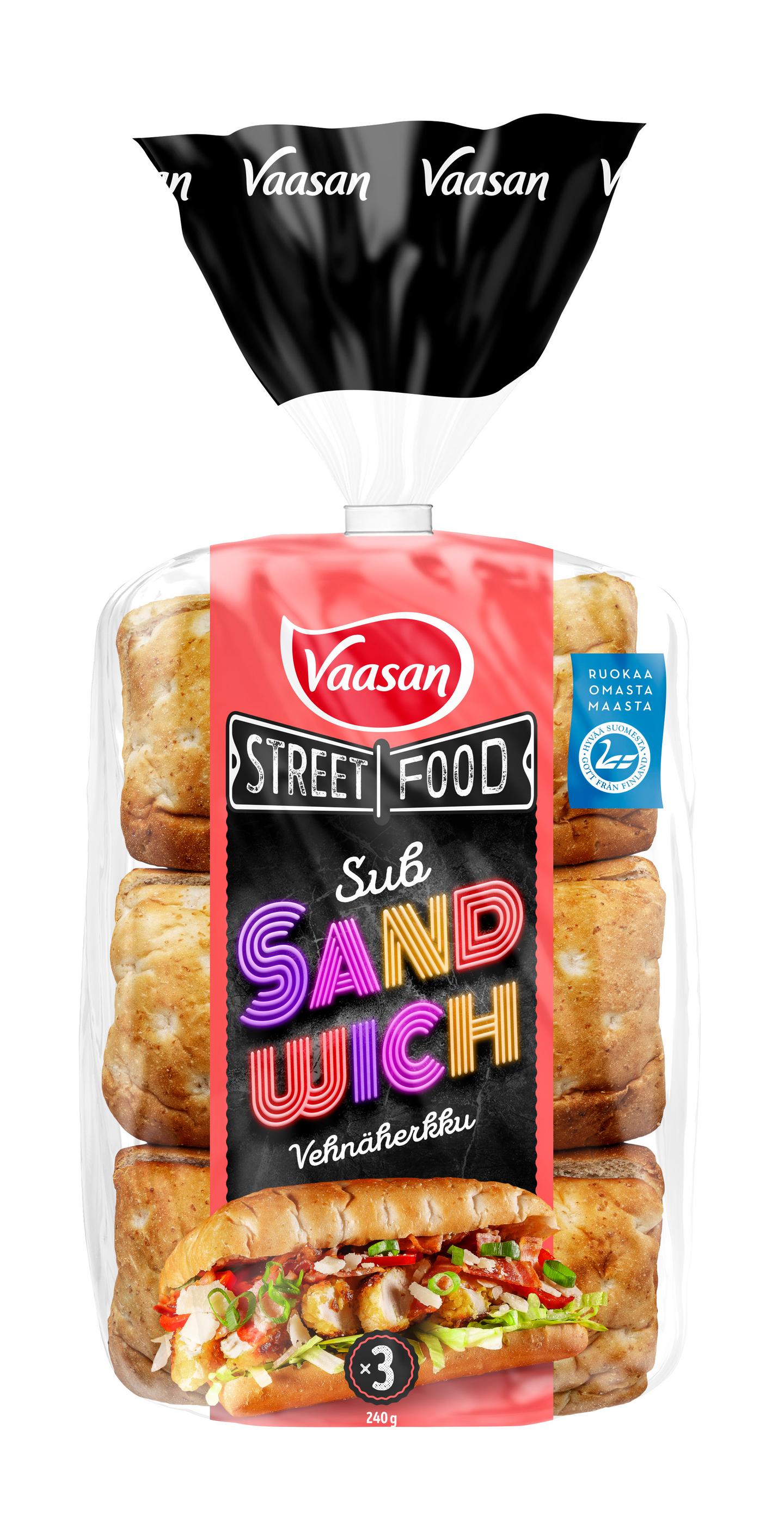 Vaasan Street Food Sub Sandwich Vehnäherkku 3kpl/240g vehnäsämpylä