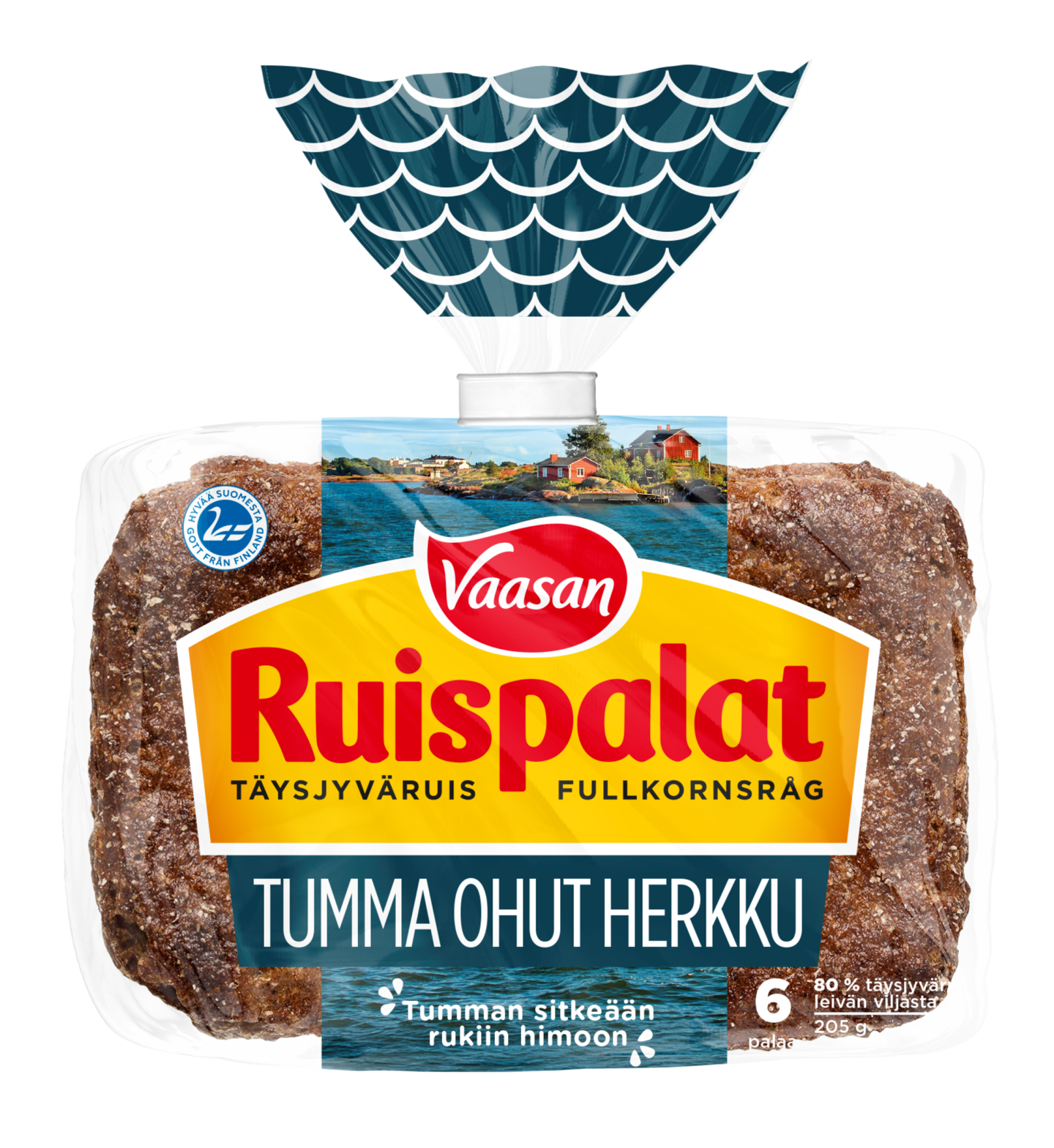 Vaasan Ruispalat Tumma Ohut Herkku 6kpl 205g täysjyväruisleipä