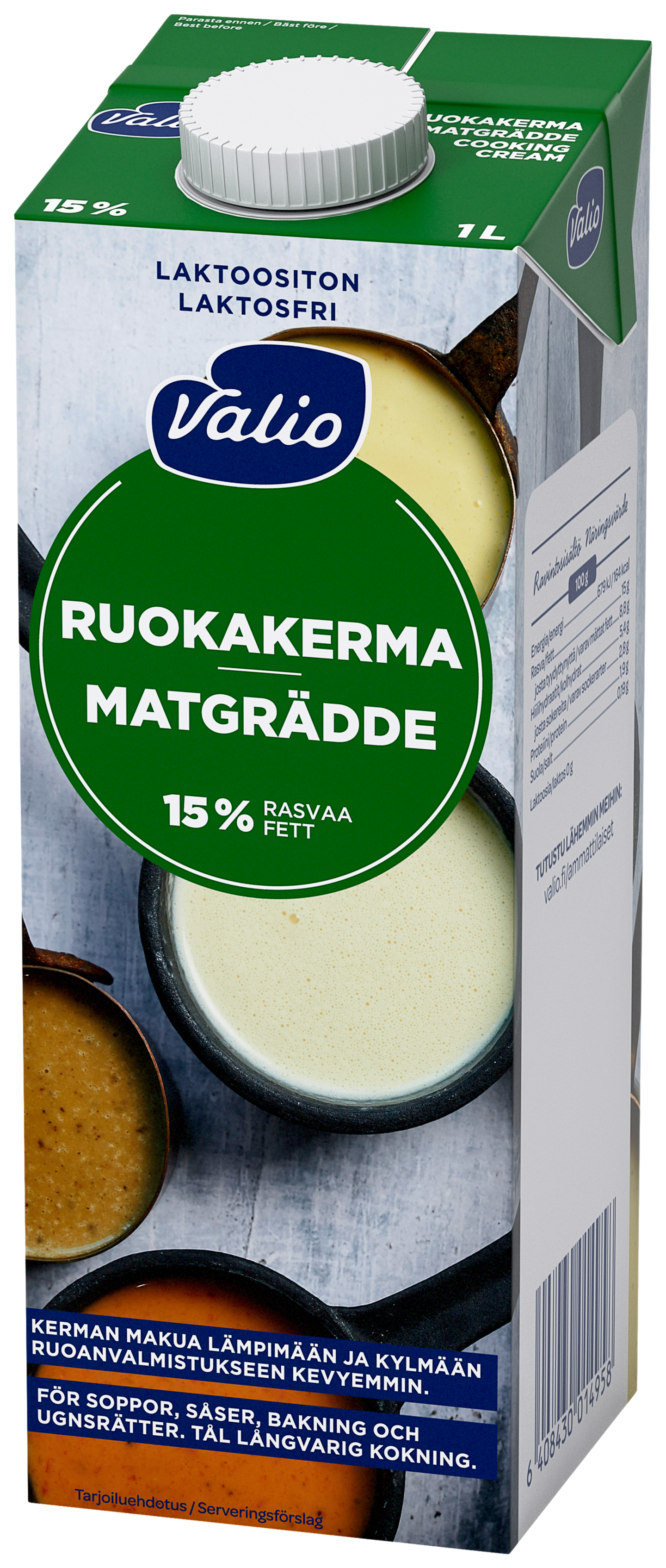 Valio ruokakerma 15 % 1 l UHT laktoositon