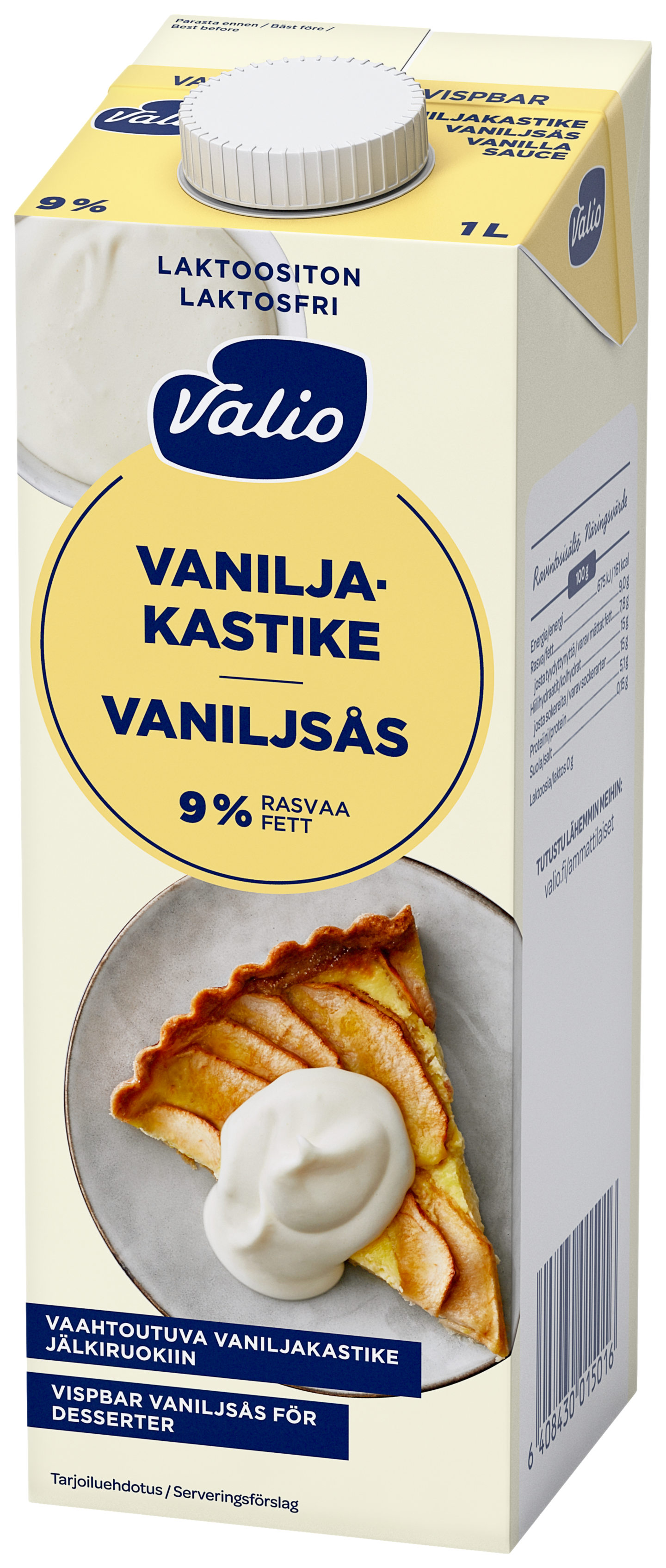 Valio vaahtoutuva vaniljakastike 9 % 1 l UHT laktoositon