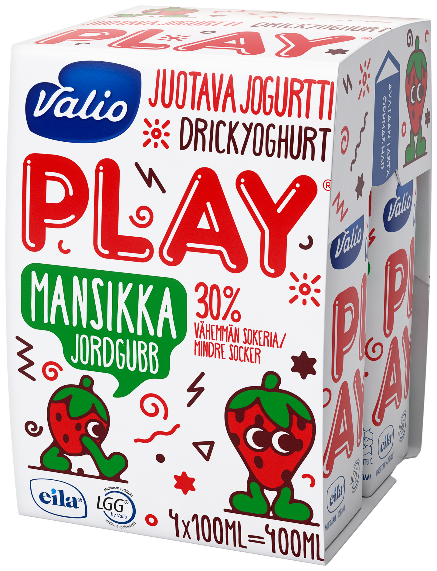 Valio Play juotava jogurtti 4x100 ml mansikka laktoositon