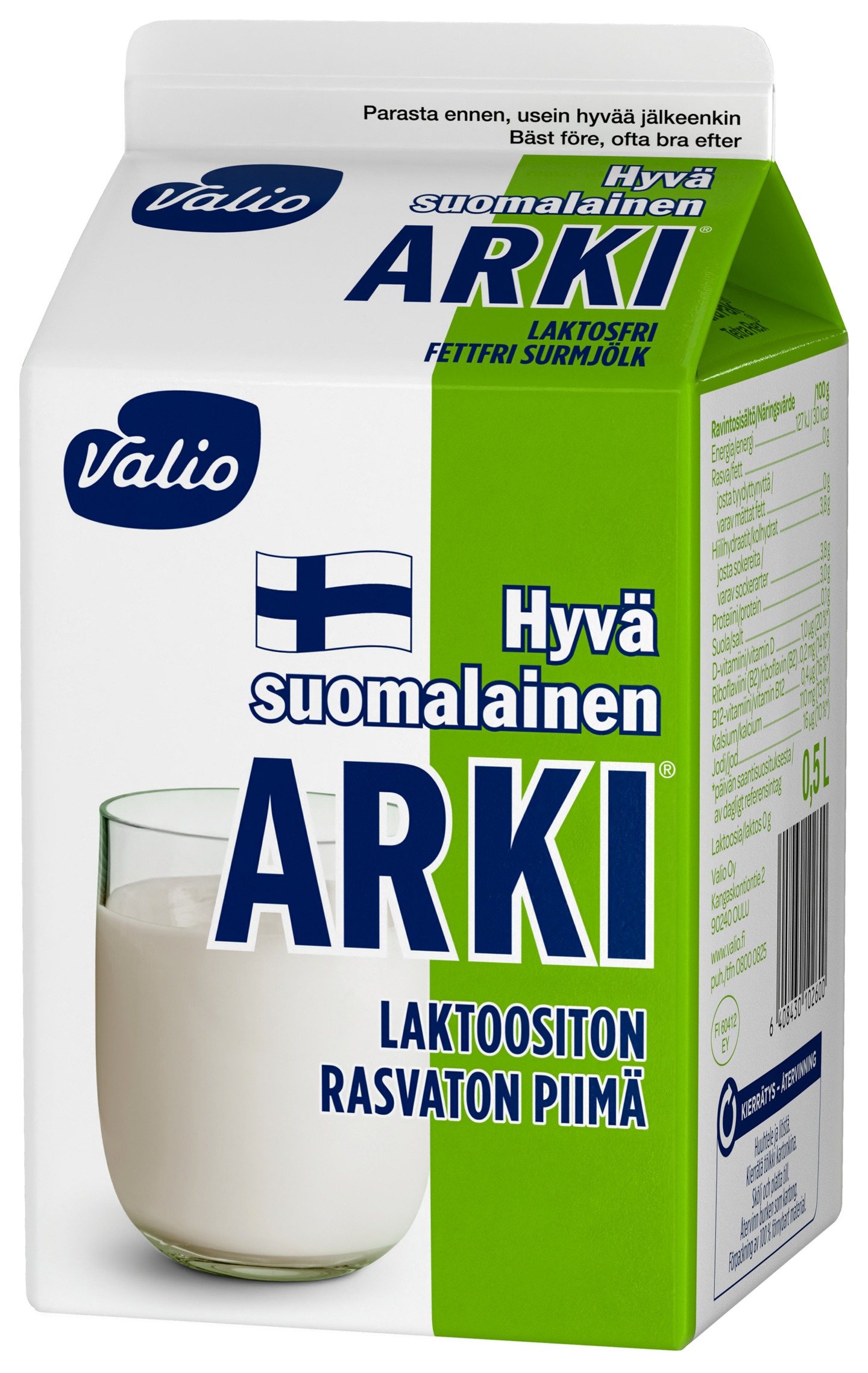 Valio Hyvä suomalainen Arki rasvaton piimä 0,5l laktoositon