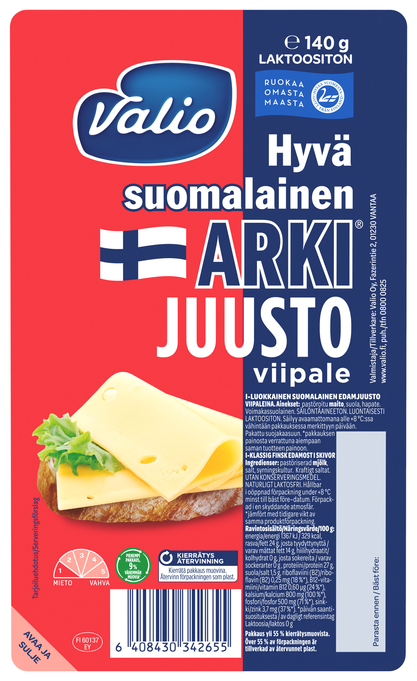 Valio Hyvä Suomalainen Arki 140g viipale