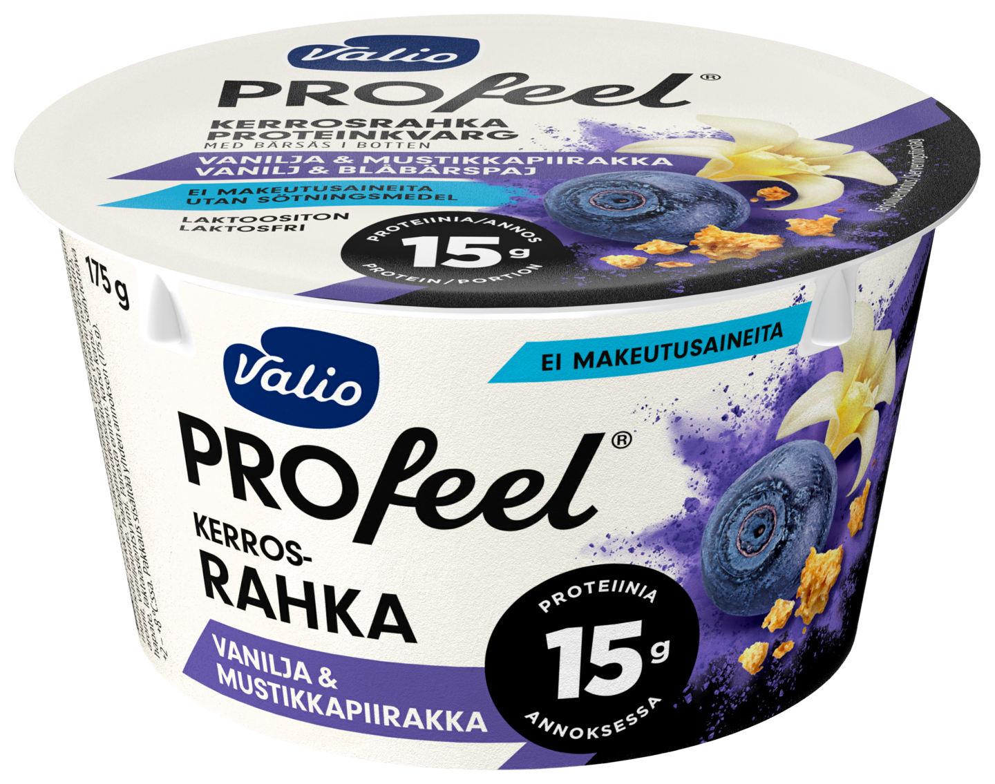 Valio PROfeel kerrosrahka 175g vanilja-mustikkapiirakka laktoositon