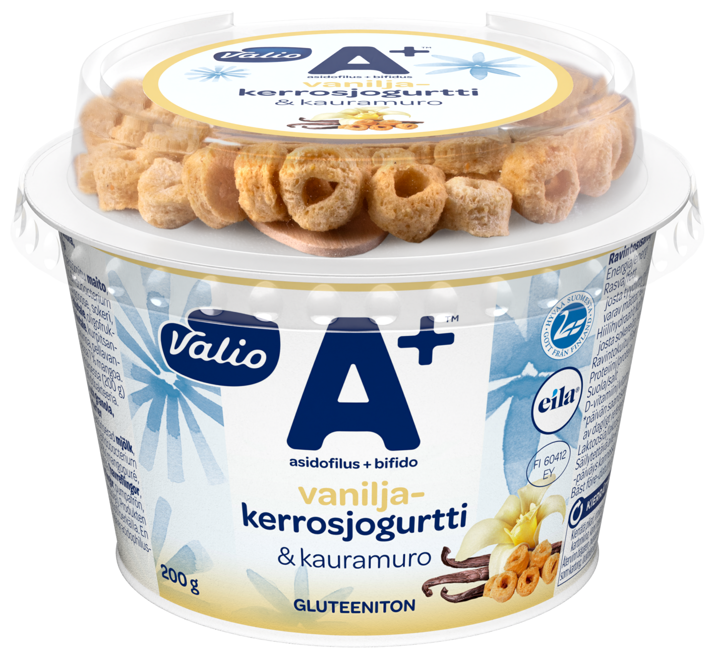Valio A+ vaniljakerrosjogurtti ja kauramuro 200g laktoositon gluteeniton