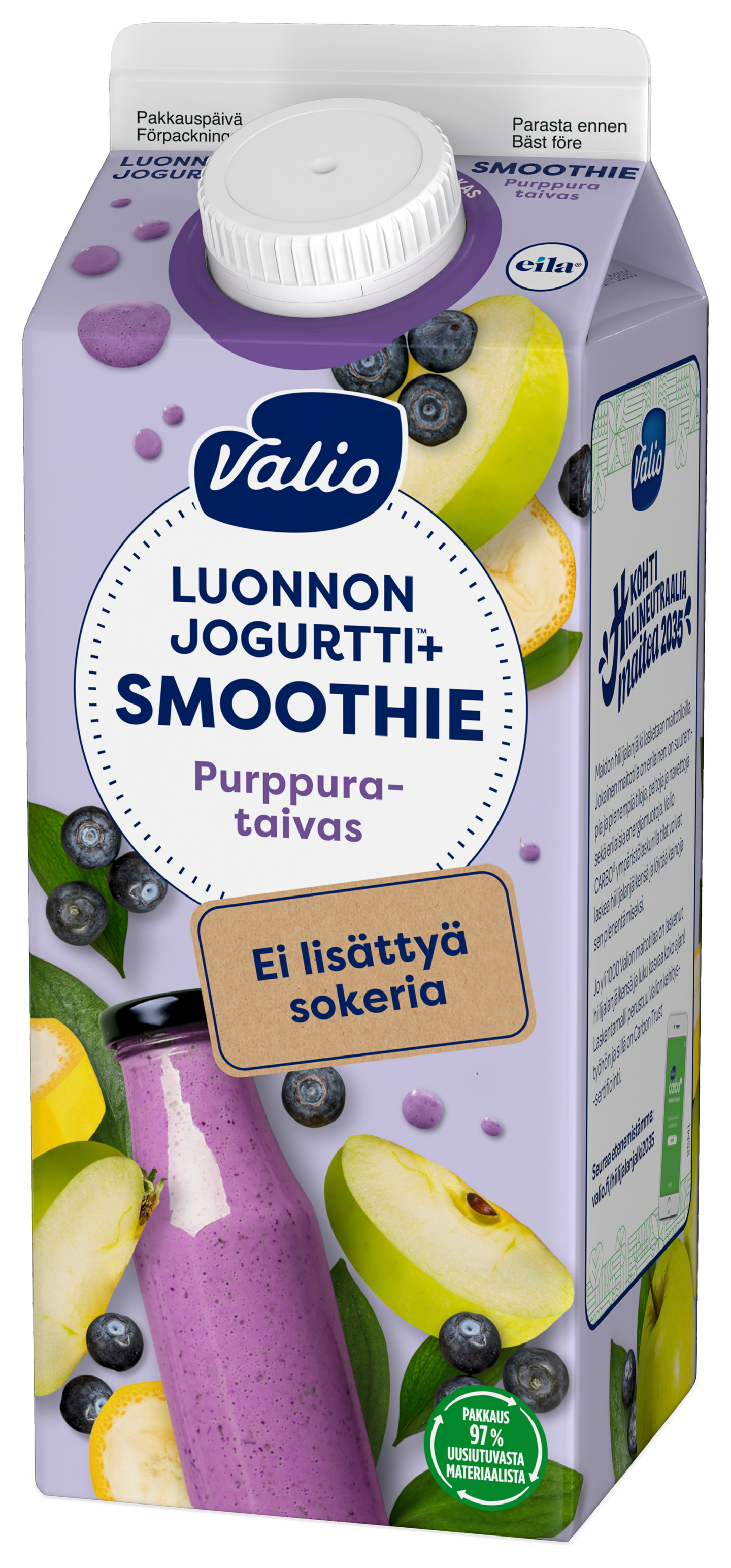Valio Luonnonjogurtti+ smoothie 0,75l purppurataivas ei lisättyä sokeria, laktoositon