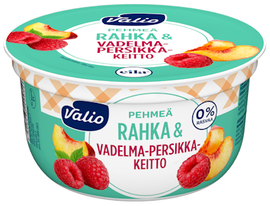 Valio pehmeä rahka ja vadelma-persikkakeitto 150g laktoositon