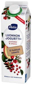 Valio Luonnonjogurtti+ 1kg puolukka-omena ei lisättyä sokeria laktoositon