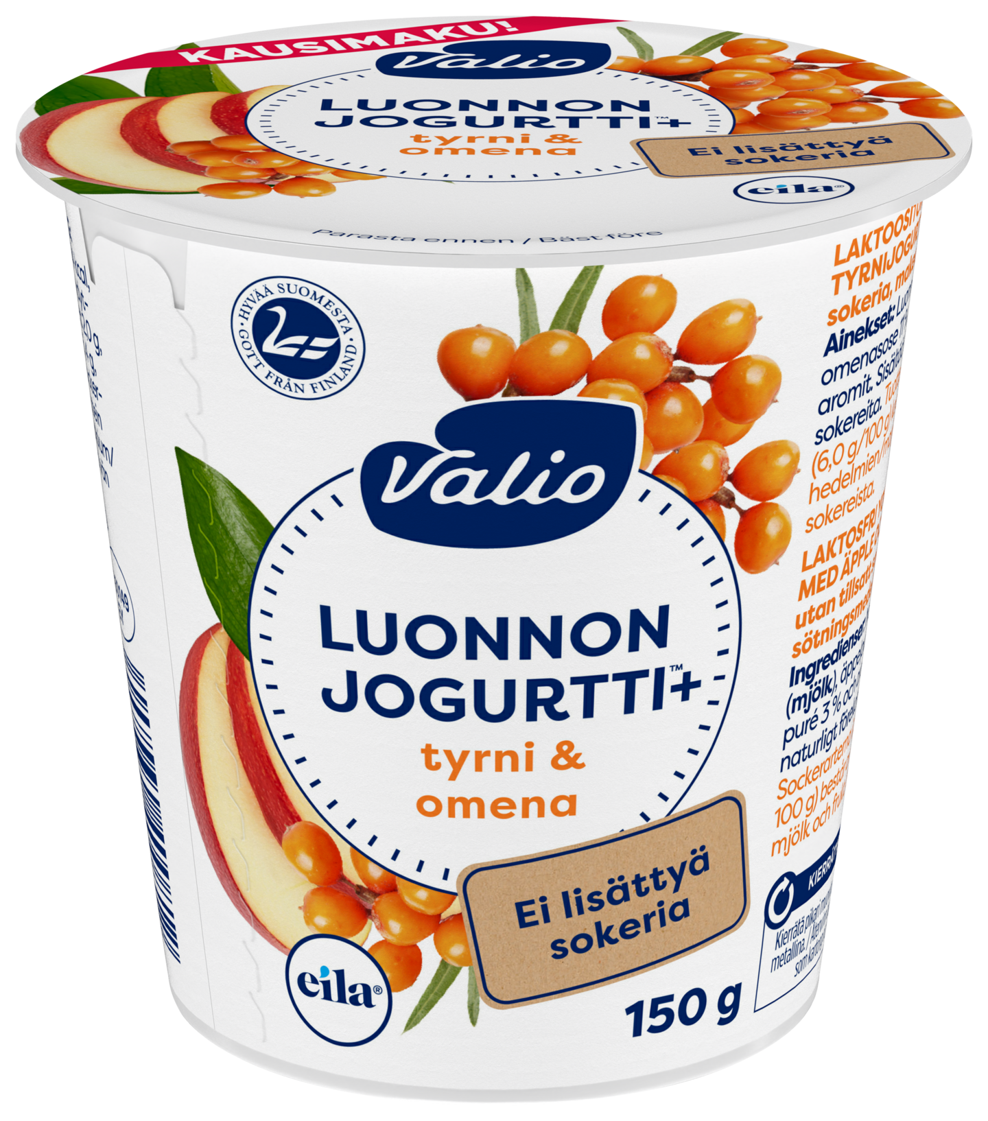 Valio Luonnonjogurtti+ 150g tyrni-omena ei lisättyä sokeria laktoositon