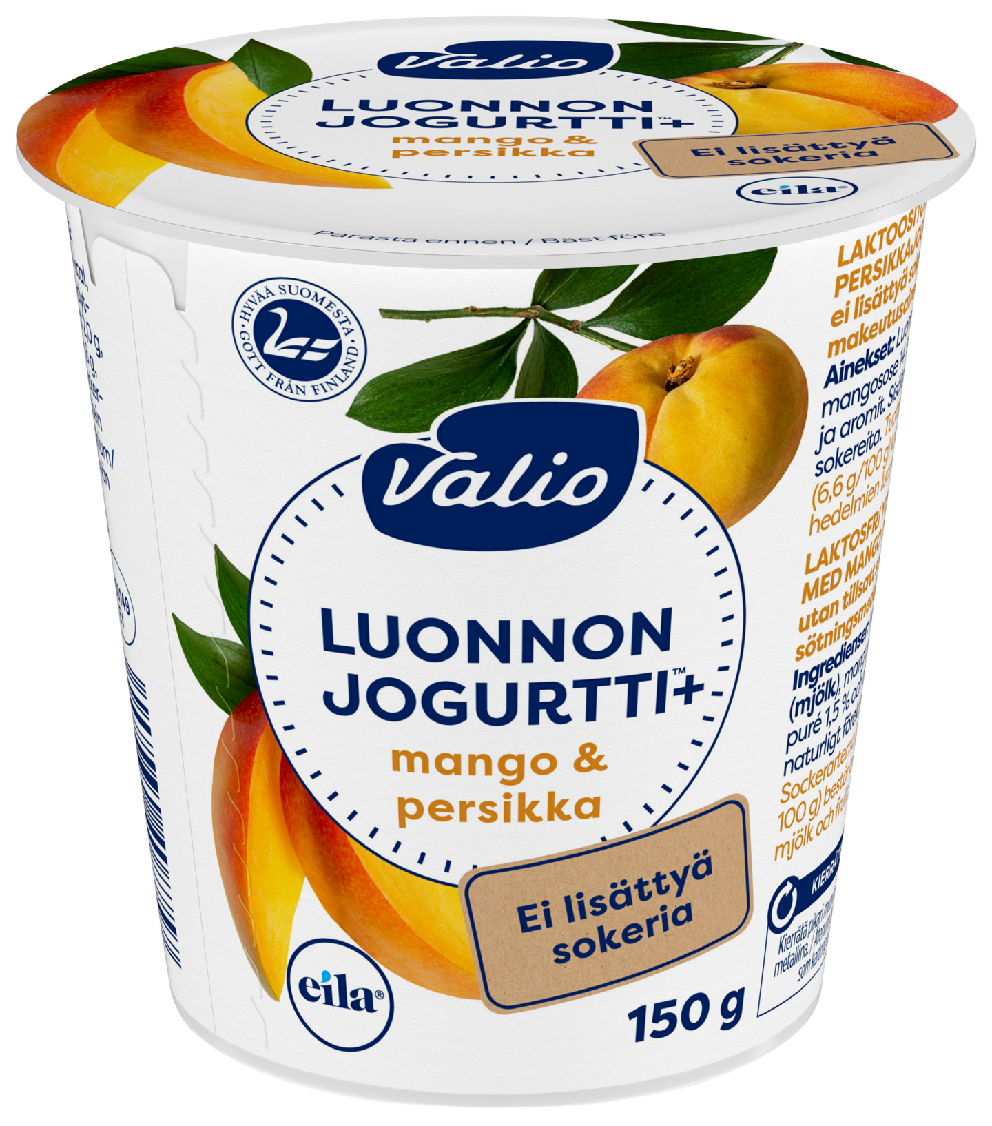 Valio Luonnonjogurtti+ 150g mango-persikka ei lisättyä sokeria laktoositon