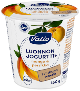 Valio Luonnonjogurtti+ 150g mango-persikka ei lisättyä sokeria laktoositon