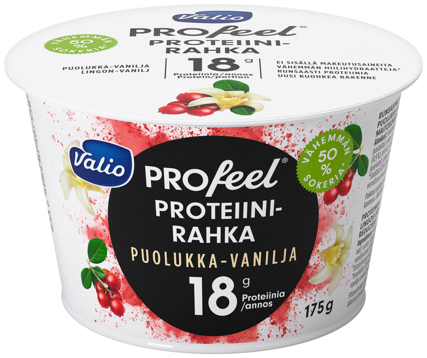 Valio PROfeel proteiinirahka 175 g puolukka-vanilja vähemmän hiilihydraatteja laktoositon