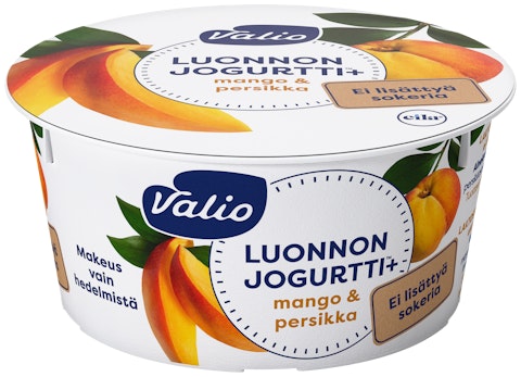 Valio Luonnonjogurtti+ 150g mango-persikka ei lisättyä sokeria laktoositon