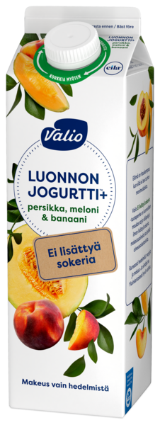 Valio Luonnonjogurtti+ 1kg persikka, meloni&banaani ei lisättyä sokeria, laktoositon