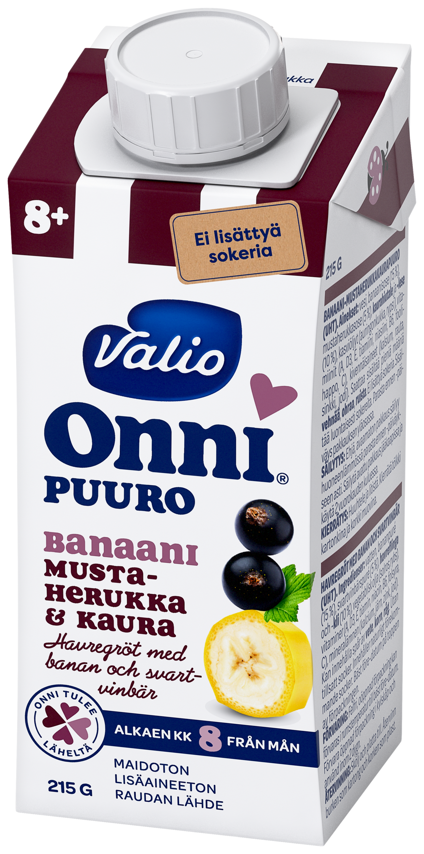 Valio Onni® Banaani-mustaherukkakaurapuuro 215 g 8kk UHT