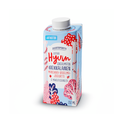 Juustoportti Hyvin sokeroimaton kreikkalainen juotava jogurtti 250 ml vadelma-mansikka laktoositon
