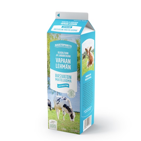 Juustoportti Vapaan lehmän laktoositon rasvaton maitojuoma 1l