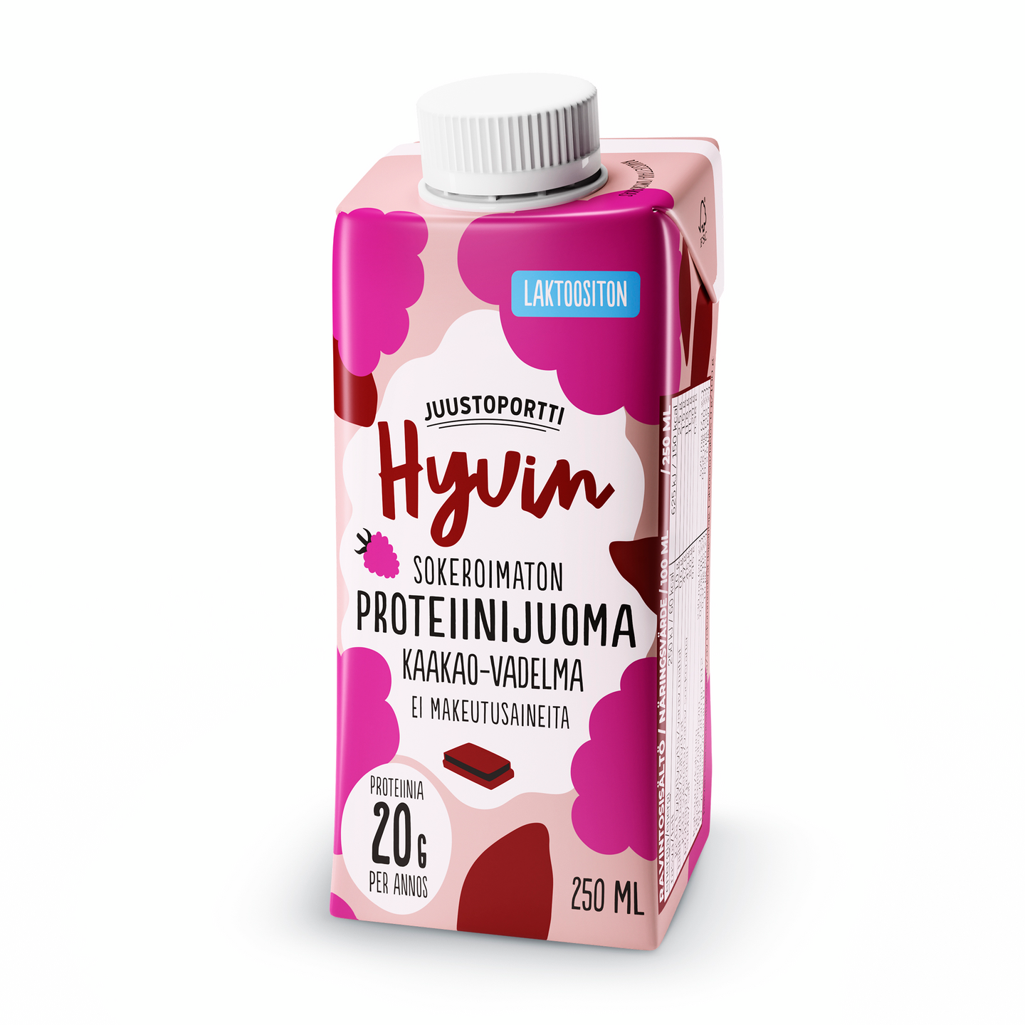 Juustoportti Hyvin sokeroimaton proteiinijuoma 250ml kaakao-vadelma laktoositon