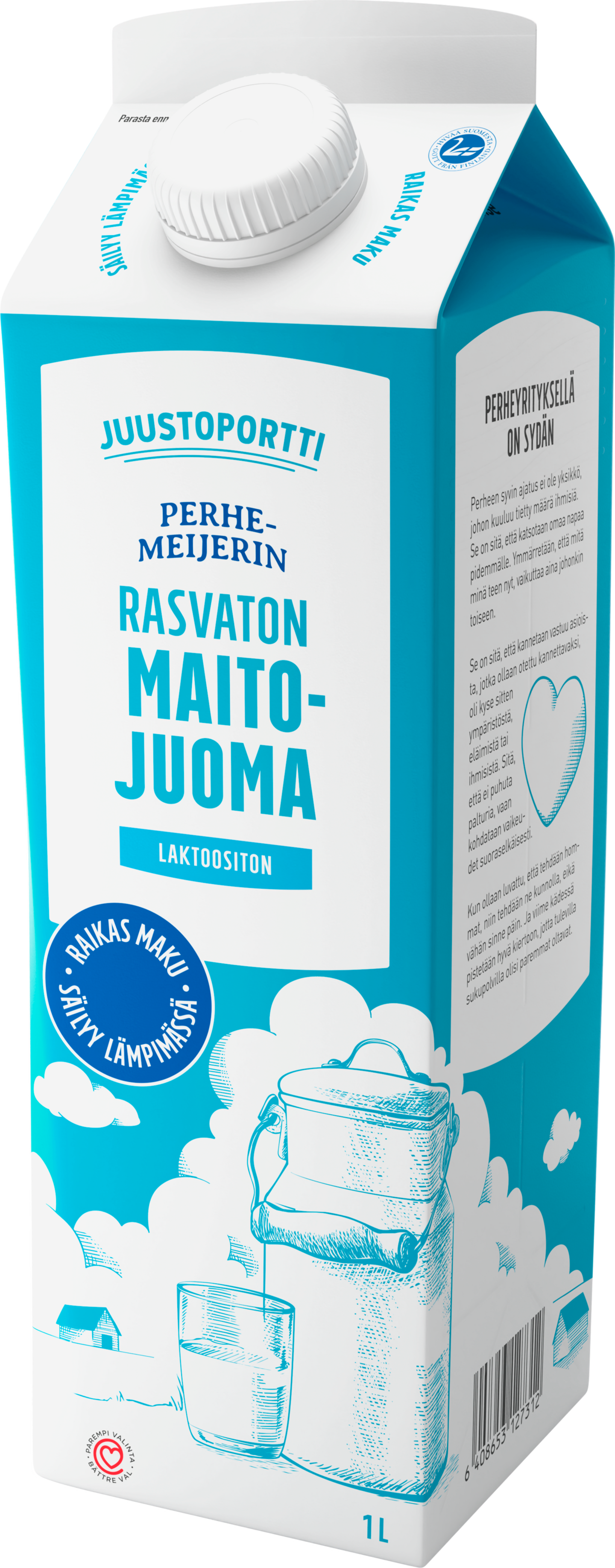 Juustoportti Perhemeijerin rasvaton maitojuoma 1l laktoositon UHT