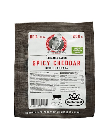 Lihamestarin grillimakkara spicy cheddar 300g