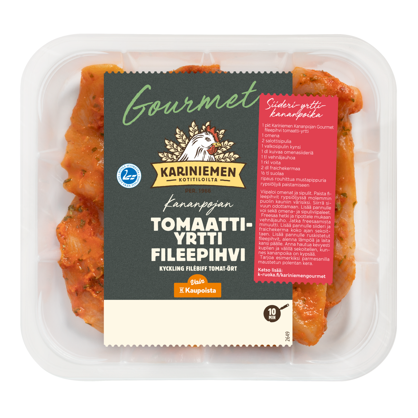 Kariniemen Gourmet Kananpojan Fileepihvi tomaatti-yrtti 370 g | K-Ruoka  Verkkokauppa