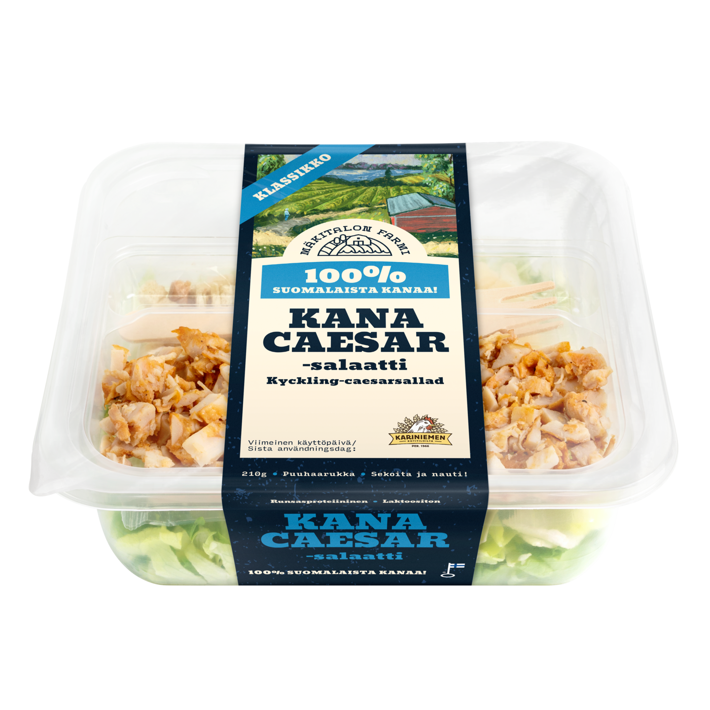 Mäkitalon Farmi salaattiateria kana-caesar 210g | K-Ruoka Verkkokauppa