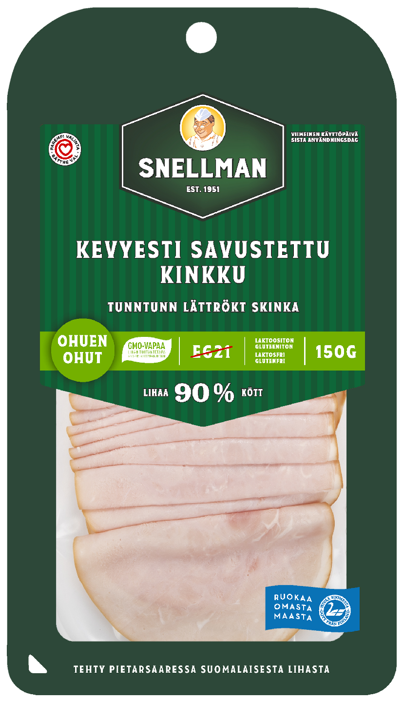 Snellman Kevyesti savustettu kinkku ohuen ohut 150 g