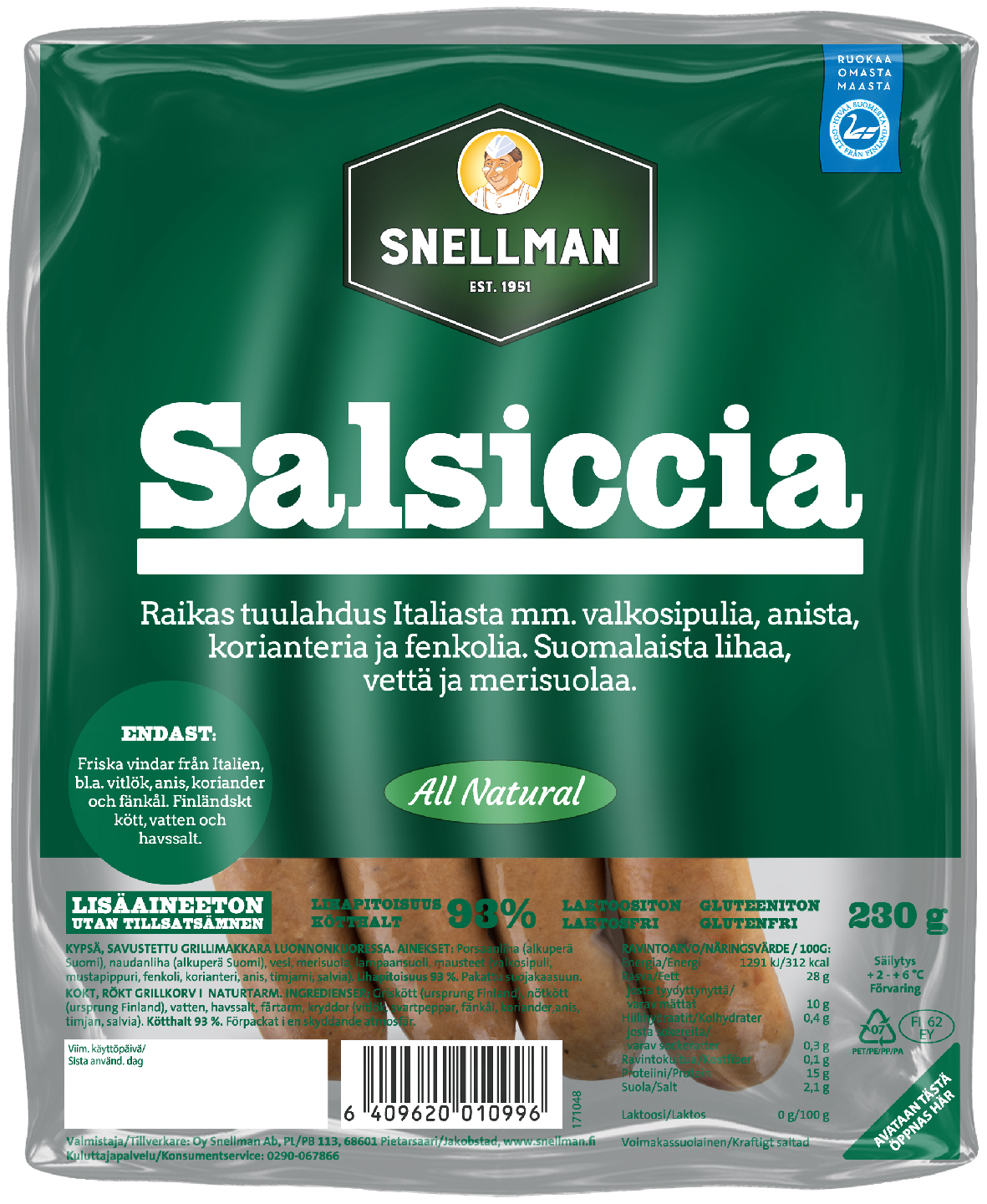 Snellman All Natural salsiccia 230g