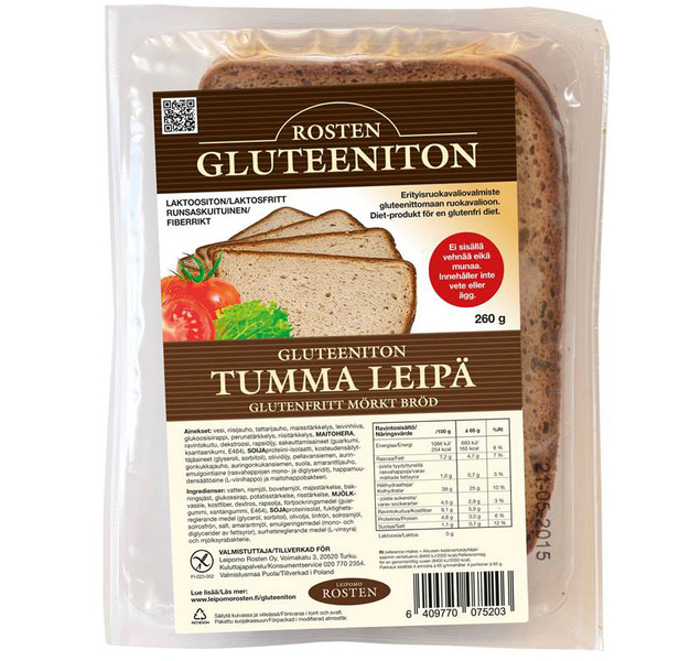 Rosten gluteeniton tumma leipä 260g | K-Ruoka Verkkokauppa