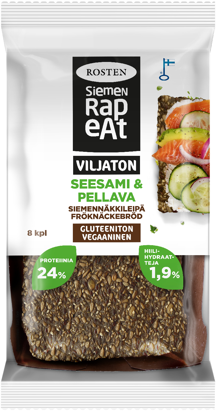 Rosten Siemenrapeat viljaton siemennäkkileipä seesami & pellavansiemen 170g