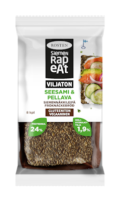 Rosten Siemenrapeat viljaton siemennäkkileipä seesami & pellavansiemen 170g