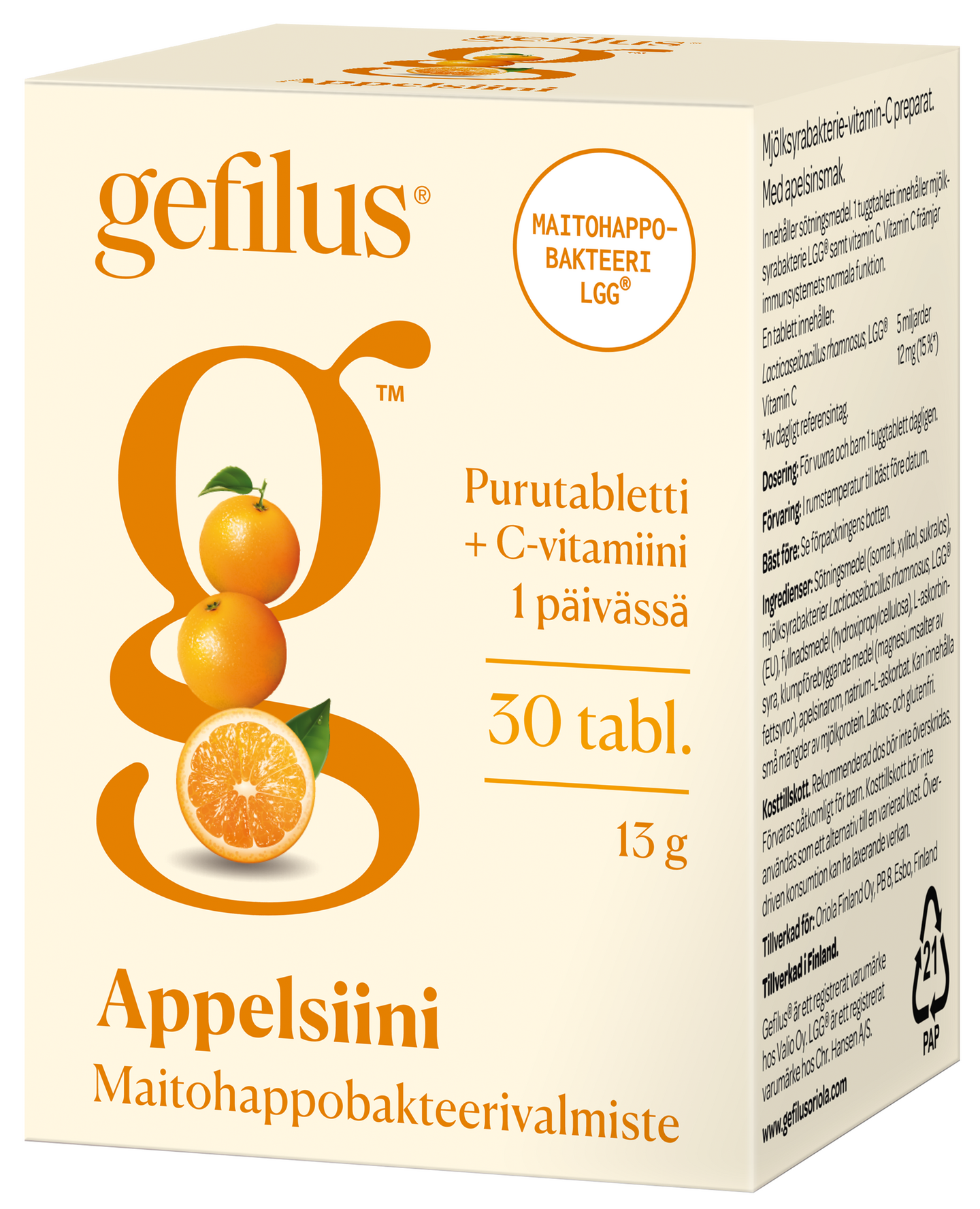 Gefilus Maitohappobakteeri-C-vitamiinivalmiste appelsiini 30 tabl. 13g