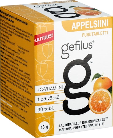 Gefilus Maitohappobakteeri-C-vitamiinivalmiste appelsiini 30 tabl. 13g