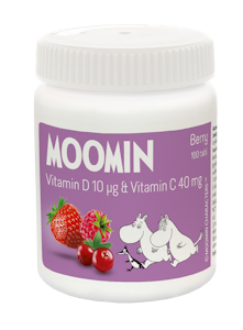 Moomin C+D vitamin Berry imeskelytabletti 100tabl 40g ravintolisä