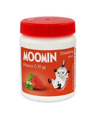 Moomin D-vitamin 10µg 100 tabl. Xylitol-Strawberry