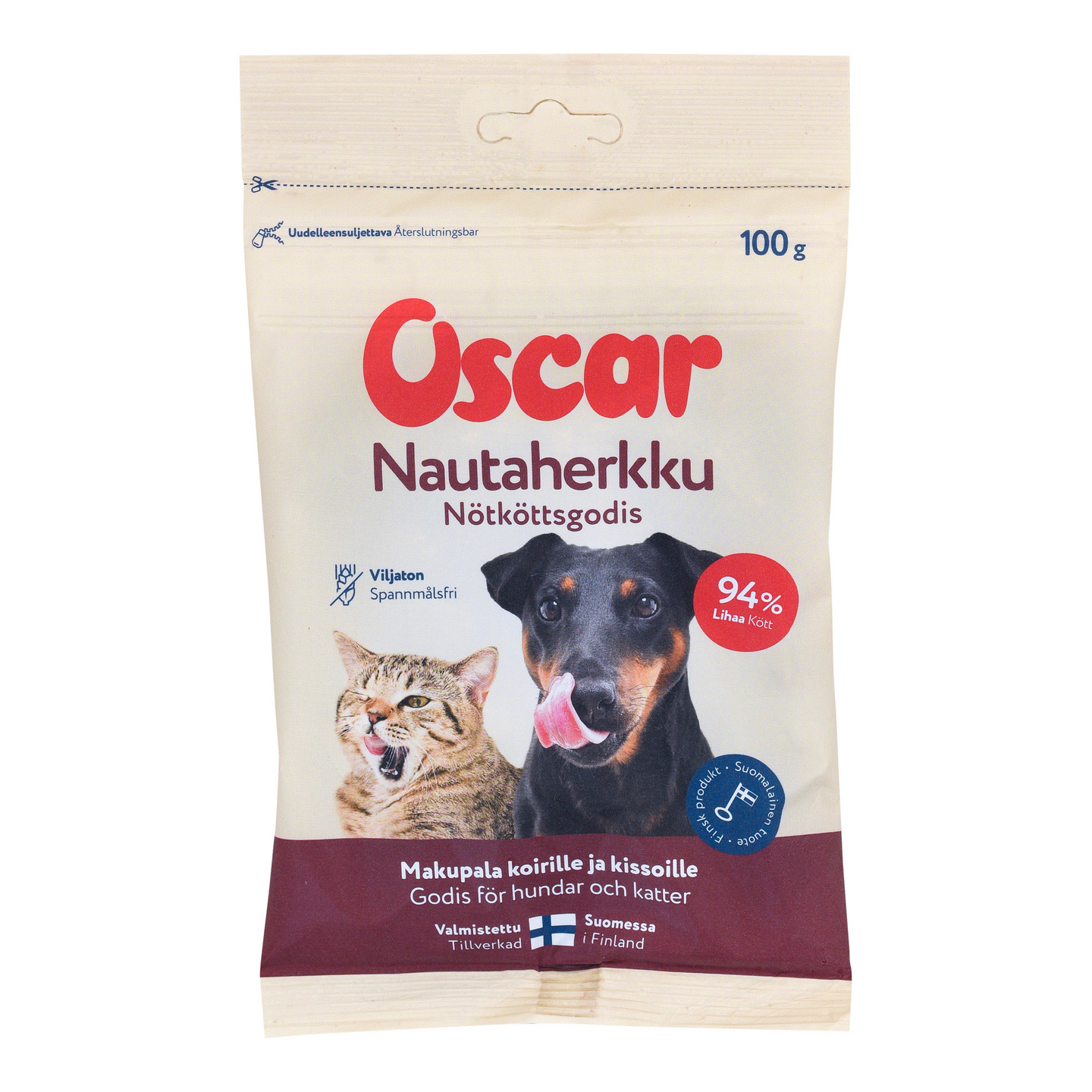 Oscar Nautaherkku 100g makupala koirille ja kissoille