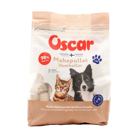 Oscar Mahapullat täydennysravinto  koirille ja kissoille 1kg pakaste
