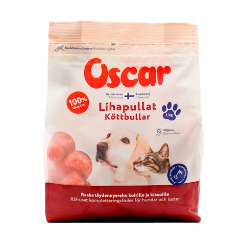 Oscar Lihapullat täydennysravinto koirille ja kissoille 1kg pakaste