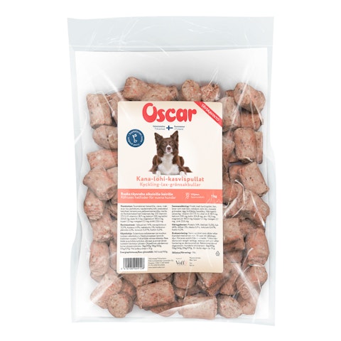 Oscar Kana-lohi-kasvispullat koirille 1kg pakaste