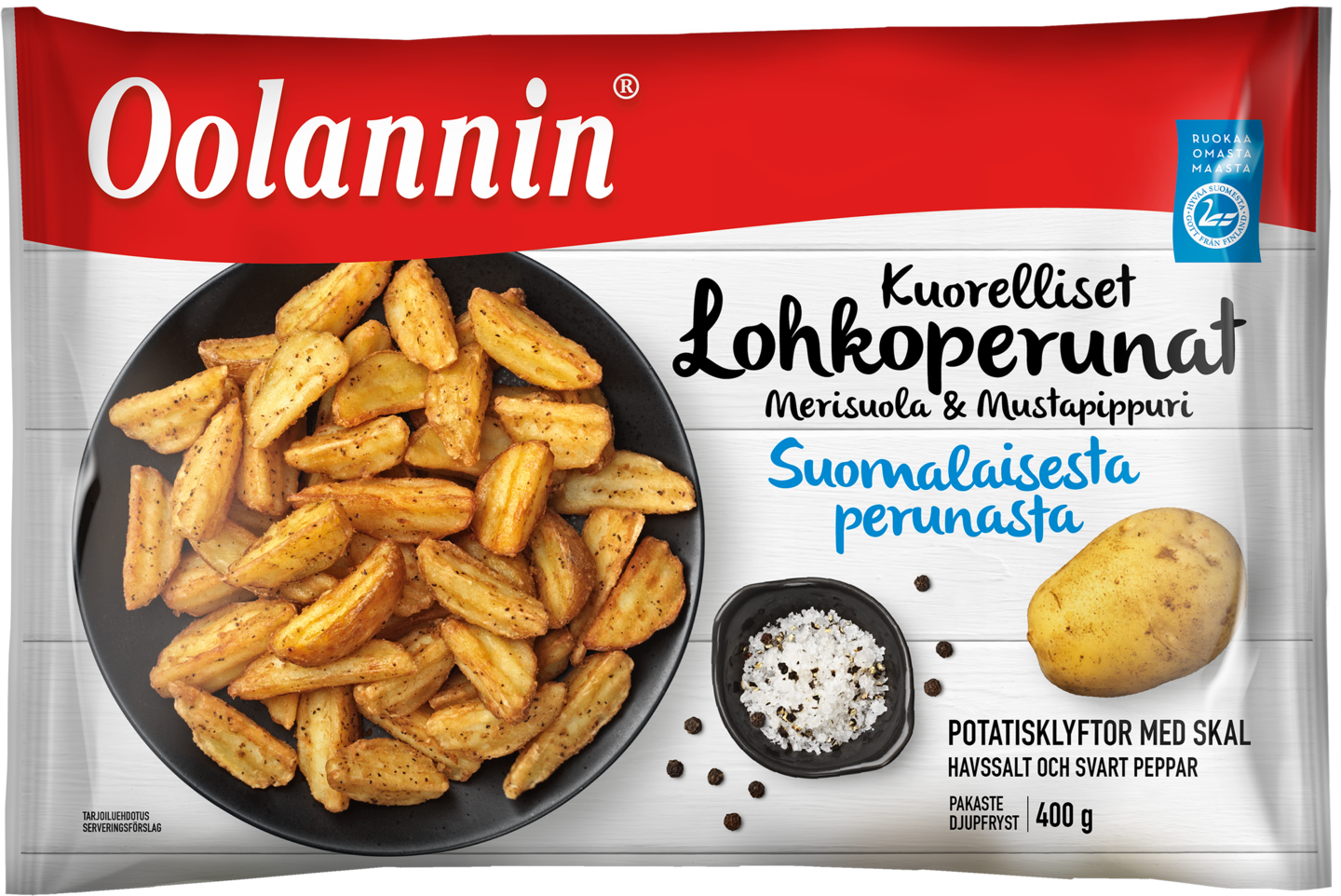 Oolannin kuorelliset lohkoperunat 400g seasalt-black pepper