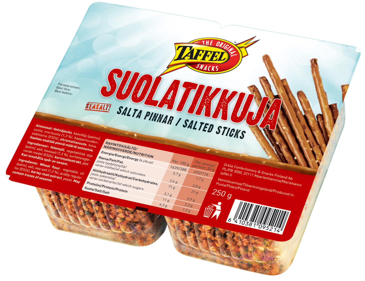 Taffel Suolatikku 250g leivottu snacks