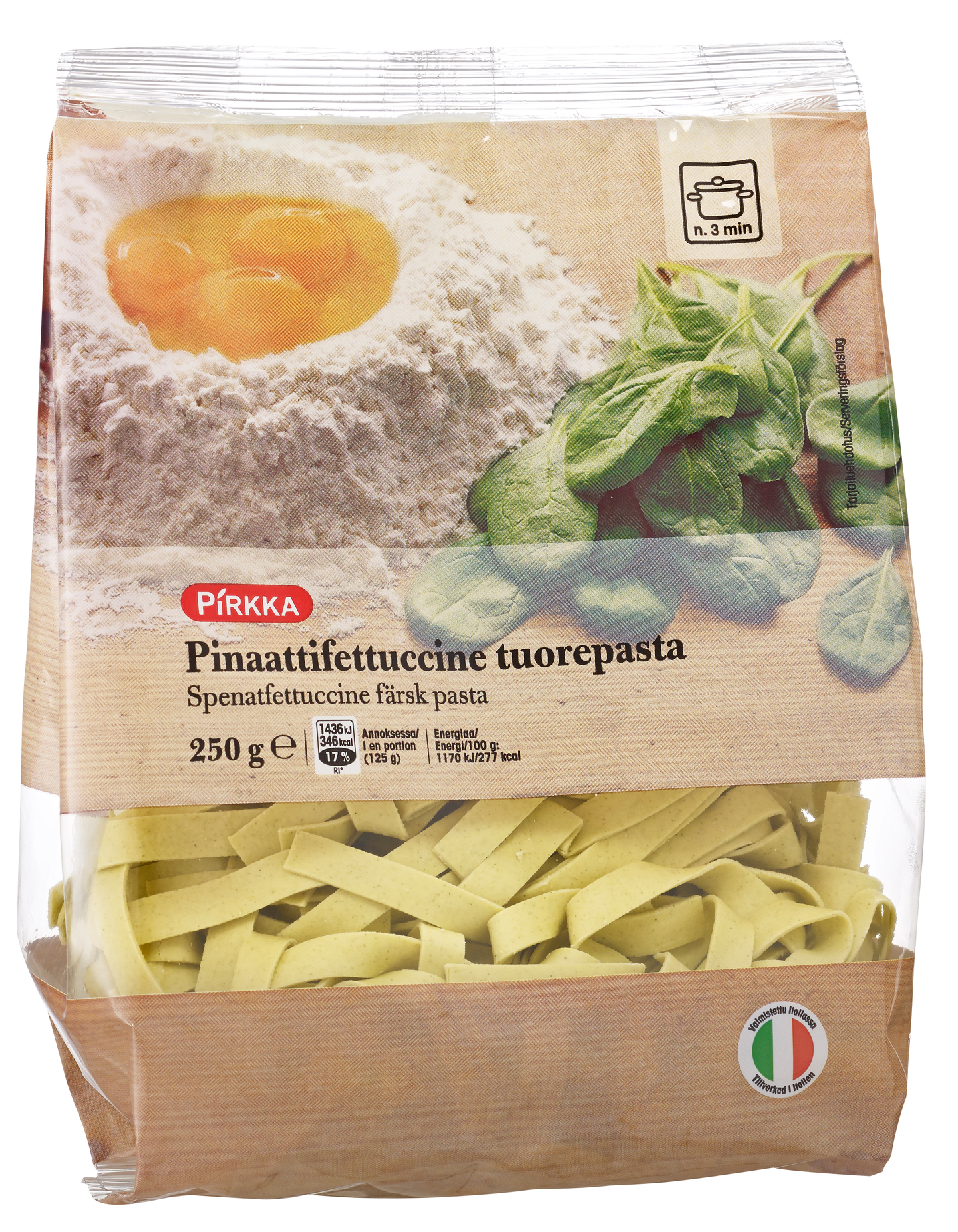 Pirkka pinaattifettuccine tuorepasta 250 g | K-Ruoka Verkkokauppa