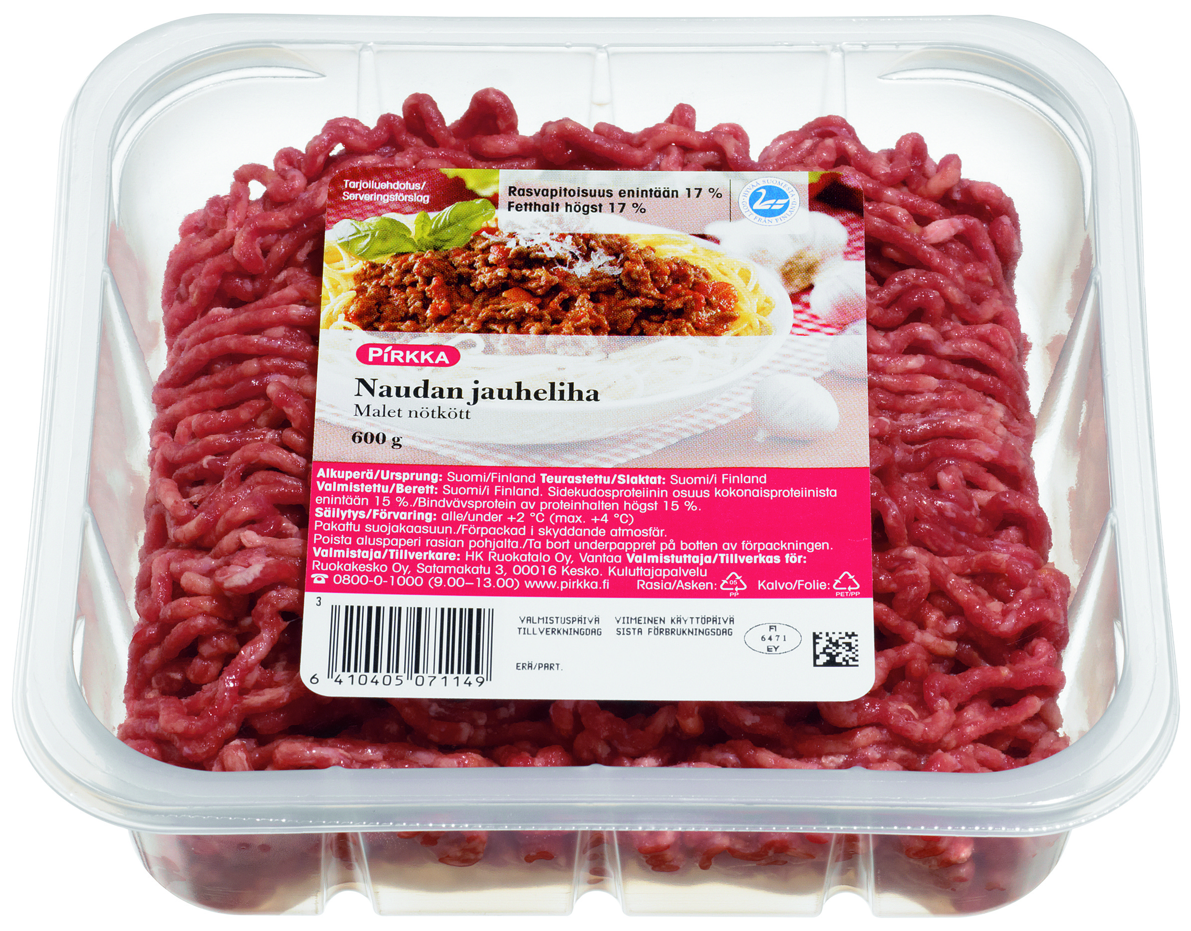 Pirkka naudan jauheliha 17% 600g | K-Ruoka Verkkokauppa